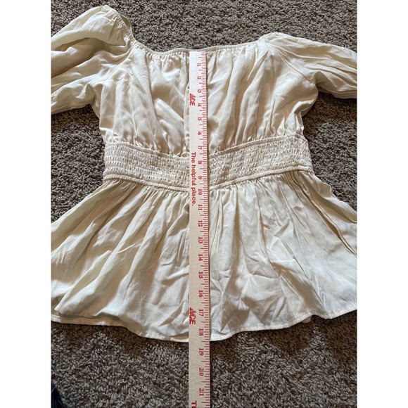Scarlet Darkness Smocked Waist Renaissance Peasant Top Shirt Cream Medium - Picture 7 of 9